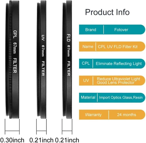 Miniatura 2 de Kit de filtro universal UV CPL FLD de 2.165 in Filtro de protección UV Filtro polarizador circular Filtro fluorescente con tapa de lente Reemplazo
