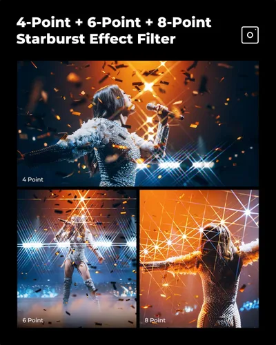 Miniatura 5 de K&F CONCEPT Kit de filtros de estrella de 2.638 in (3 piezas) 4 puntos, 6 puntos, 8 puntos, pantalla cruzada, juego de filtros Starburst