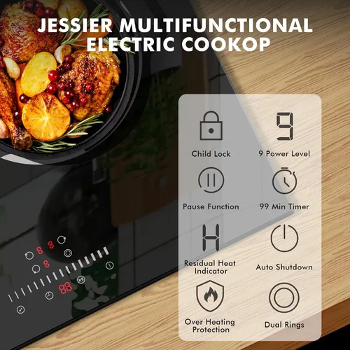Miniatura 2 de Placa de Cocina Eléctrica de 24 Pulgadas - Placa de Cocina Eléctrica de Cerámica Empotrada de 3 Quemadores, Estufa de Cerámica Radiante con 9