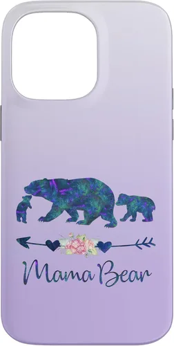 Miniatura 21 de Teal Blue Purple Floral Mama Bear and Two Cubs Silver Purple Case for iPhone 17