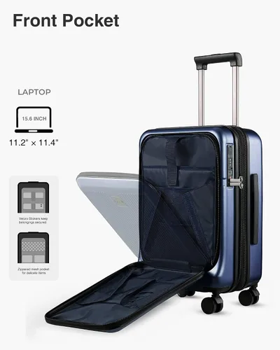Miniatura 3 de LUGGEX Equipaje de mano con compartimento para laptop, maleta rígida de policarbonato con cargador y puerto USB integrado, equipaje expandible