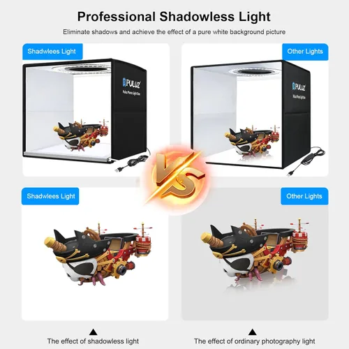 Miniatura 4 de PULUZ Panel de luz sin sombras para fotografía de 11.4 in, luz de relleno LED ultra brillante, panel de fondo, luz inferior táctil, caja de fotos