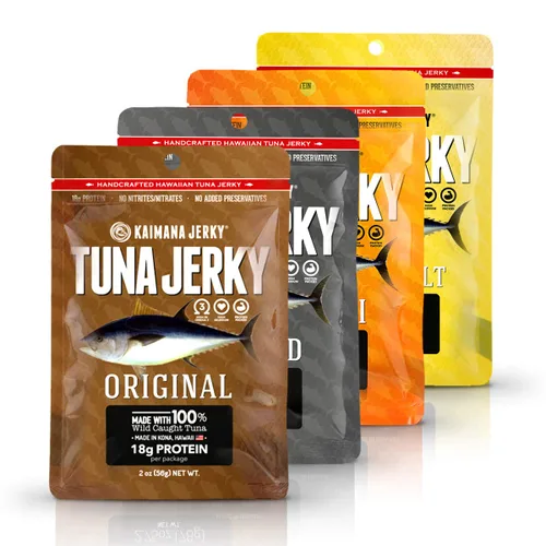Miniatura 16 de Kaimana Jerky Ahi - Paquete de muestra de atún y salmón - Cecina de pescado totalmente natural y capturada en la naturaleza. Fabricado en Estados