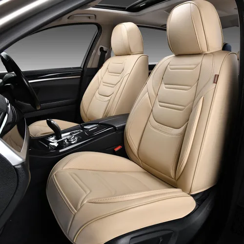 Miniatura 24 de TIEHESYT Fundas de asiento delantero de automóvil color rosa, par de fundas de cuero transpirable para asientos delanteros y reposacabezas, funda