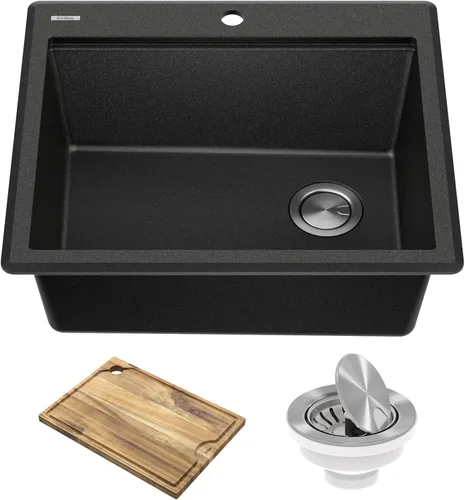Miniatura 26 de KRAUS Bellucci KGTW12-18MBL - Fregadero de cocina de estación de trabajo de granito, 46 cm, montaje directo, cuenco individual, montaje superior
