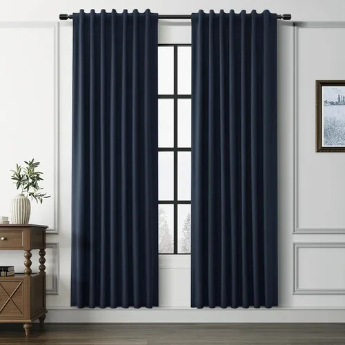 Miniatura 13 de Guken Cortinas opacas de lino, 2 paneles rústicos, elegantes, 100% opacas, con aislamiento térmico, banda de ganchos y trabilla trasera, 52 x 84