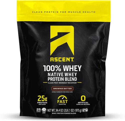 Ascent 100% proteína de suero en polvo – aislado de proteína de suero después del entrenamiento, cero sabores artificiales y edulcorantes, sin