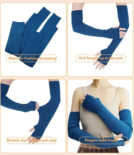 Miniatura 12 de Guantes cálidos de cachemira de brazo largo para mujer, guantes de invierno acogedores sin dedos, calentadores de brazos suaves, gran regalo