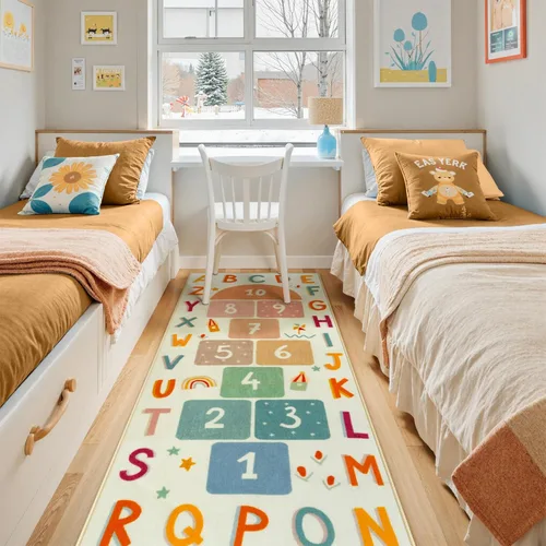 Miniatura 9 de STARUIA Alfombra de Rayuela Lavable para Niños para Sala de Juegos, Alfombras Educativas Coloridas para Aula con Números ABC, Alfombra