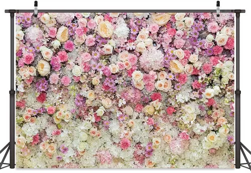 Miniatura 2 de Telón de fondo de flores de primavera de 5 x 3 pies para sesión de fotos de flores rosas y flores, decoración de fiesta de té, telón de fondo
