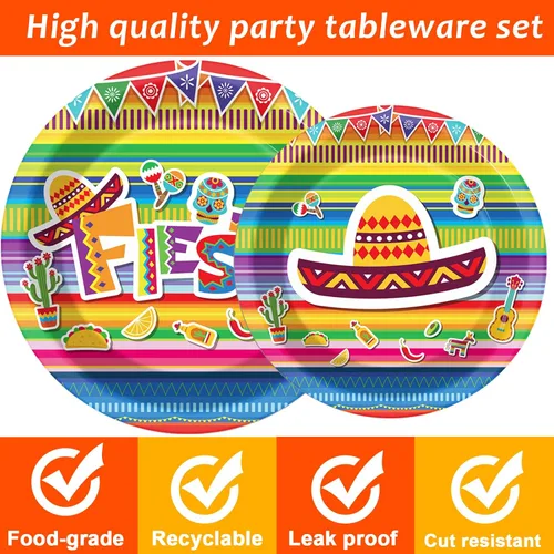 Miniatura 4 de 96 Piezas Decoraciones de Fiesta Fiesta Platos Mexicanos Juego de Vajilla para Decoraciones de Fiesta del Cinco de Mayo Suministros Platos de Postre