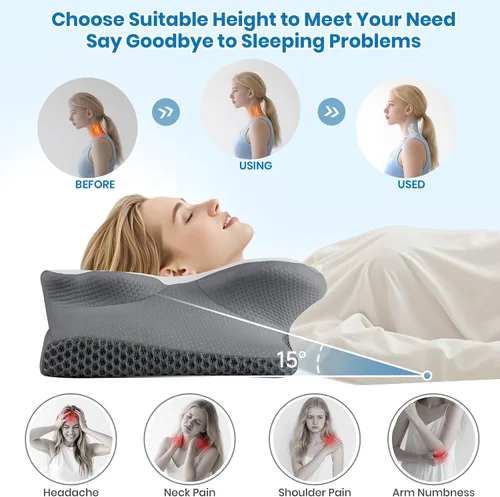 Miniatura 4 de Almohada cervical de cuello TranquilMoments para dormir, almohada de espuma viscoelástica para dormir de lado, almohadas ergonómicas para alivio
