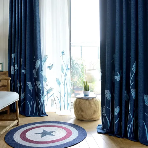 Melodieux Cortinas texturizadas de lino con bordado de trigo para sala de estar, dormitorio, cortinas de ventana con patrón floral de granja para