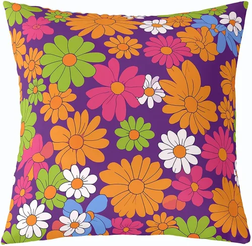 Miniatura 20 de Erosebridal Groovy Flower Power - Funda de almohada de 16 x 16 pulgadas, bonita funda de almohada floral bohemia de los años 60S y 70S, funda