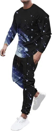 Muscularfit Conjunto de entrenamiento de 2 piezas con bolsillos, para otoño, a la moda, sin botones, cuello redondo, sudadera y pantalón, conjunto