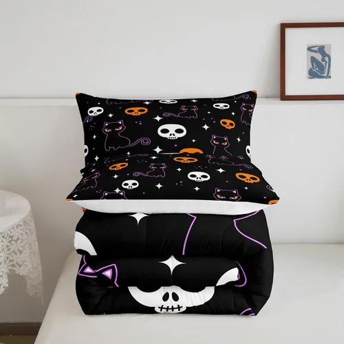 Miniatura 5 de Erosebridal Ropa de cama de Halloween para niños y niñas, juego de edredón espeluznante de dibujos animados, tamaño individual, relleno de edredón