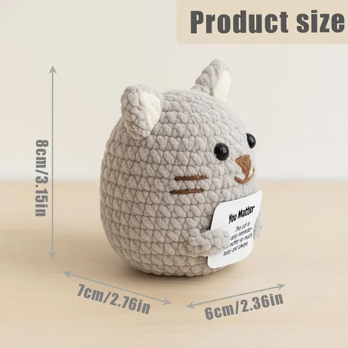 Miniatura 3 de DEYBA Gato de ganchillo de apoyo emocional: animales de ganchillo positivos, regalo inspirador para mujeres, hombres, parejas, amigos, familia