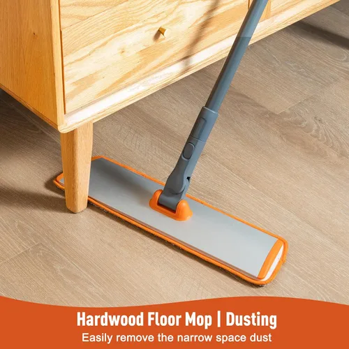 Miniatura 2 de CLEANHOME Trapeador de microfibra con mango largo extensible, trapeador plano con 4 almohadillas reutilizables y 1 limpiador para eliminar