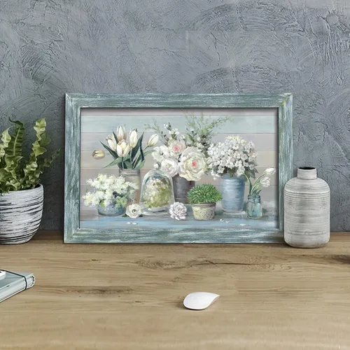 Miniatura 3 de Arte de pared enmarcado floral abstracto, pintura de flores blancas rústicas, ramo botánico en jarrón, impresiones de plantas, obras de arte