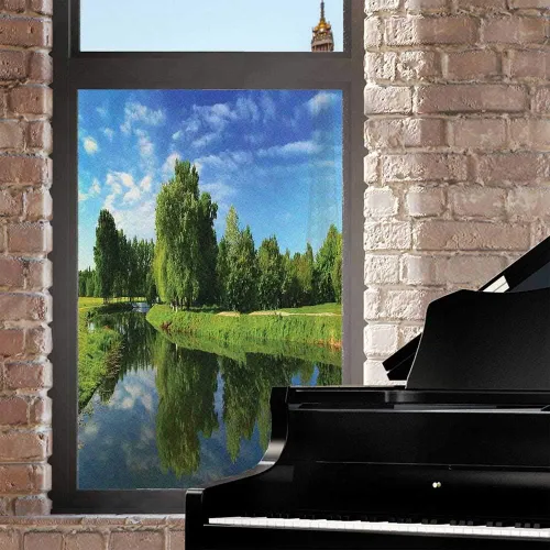 Miniatura 2 de Película escénica de verano para ventana, película de privacidad para ventana, prado floral silvestre en montañas alpinas, puesta de sol