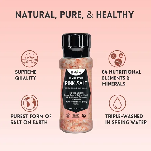 Miniatura 4 de HERBION Naturals - Molinillo de sal rosa del Himalaya de grano grueso, 100% puro con 84 minerales para condimentos, recargable, sal totalmente