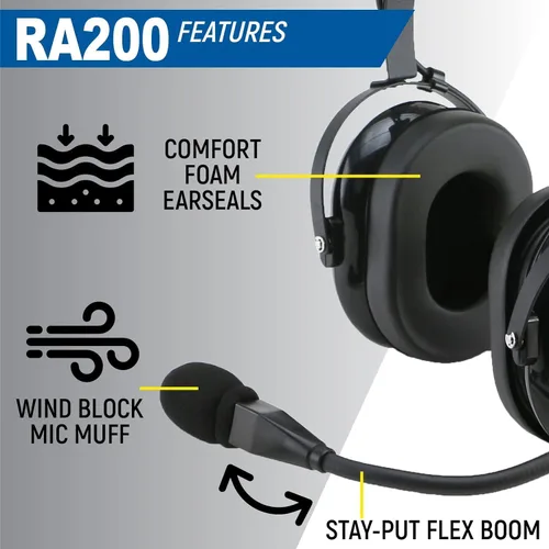 Miniatura 4 de Rugged Air RA200 auriculares para pilotos de aviación general, color negro