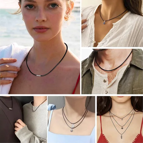 Miniatura 2 de MJartoria Leather Necklace Cord for Men Women 1MM2MM3MM Waterproof Braided Leather Cord Chain Necklace Woven DIY Wax Rope Chain Necklace 16" 18" 20