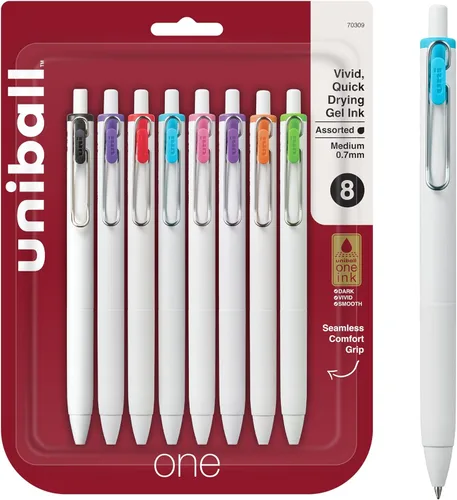 Miniatura 12 de Uniball UniONE - Bolígrafo de gel, retráctil, mediano de 0.028 in, tinta negra, barril blanco, docena (paquete de 12)