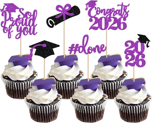 Miniatura 39 de 24 piezas de decoración de cupcakes de graduación para fiesta 2026, selecciones de cupcakes de noche de graduación 2026, decoraciones para pasteles