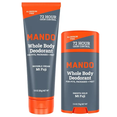 Mando Desodorante para todo el cuerpo, tubo de crema invisible y barra sólida, control de olores de 72 horas, sin aluminio, sin bicarbonato de