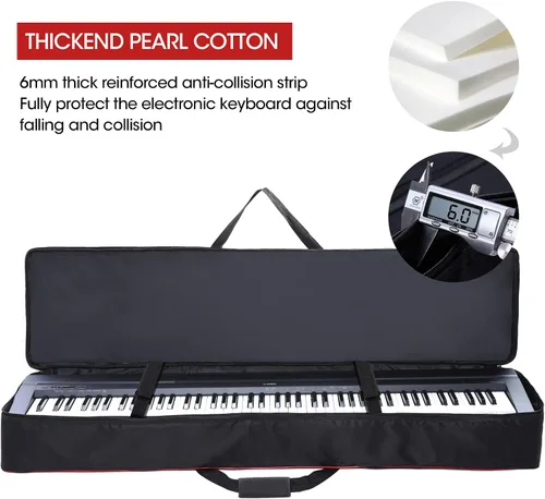 Miniatura 8 de Funda para teclado de 88 teclas, funda para piano con 2 bolsillos, funda para conciertos de teclado, 600D duradero, tela Oxford acolchada