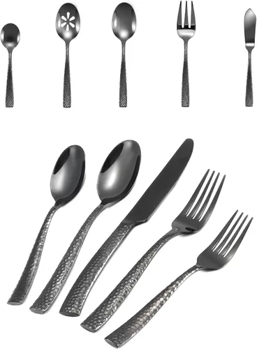 Miniatura 14 de Juego de cubiertos de acero inoxidable de 20 piezas con mango goteo dorado mate, juego de cubertería para cocina, hogar, restaurante, hotel