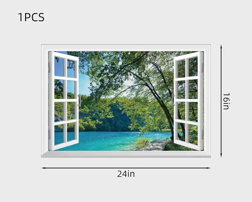 Miniatura 2 de FLFK Adhesivo de Pared de Ventana Falsa - Lagos en la Selva Mural de Pared de Ventana Falsa para Decoración de Pared, Calcomanías de Pared