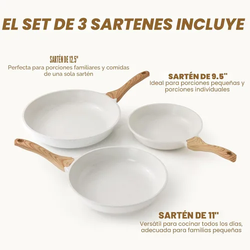 Miniatura 2 de SENSARTE - Sartenes antiadherentes con revestimiento cerámico blanco, sartenes para tortilla, ollas de chef de utensilios de cocina saludables