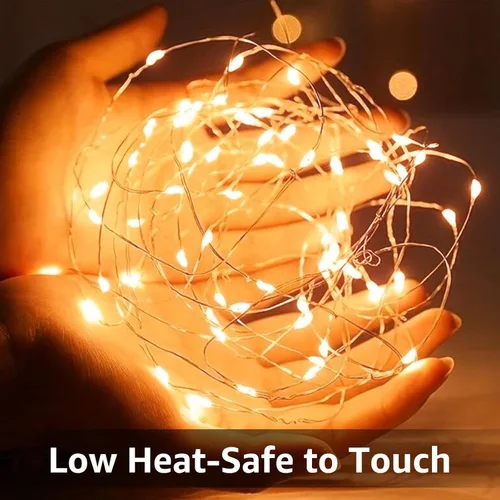 Miniatura 5 de Olafus Paquete de 16 luces de hadas blancas cálidas que funcionan con pilas, mini tira de luces de alambre de cobre de 7 pies, 20 luces LED
