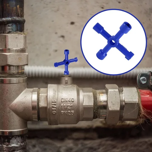 Miniatura 6 de Waziaqoc Llave multifuncional de 4 vías (paquete de 3), llave cruzada universal triangular de aleación de zinc/cuadrada para medidor de agua