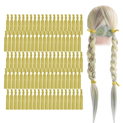 Miniatura 14 de MEEDEE Paquete de 100 lazos para el cabello, color negro, sin pliegues, nudos suaves para mujeres, sin daño, adecuado para colas de caballo, yoga