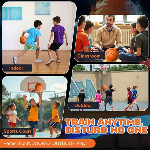 Miniatura 7 de Baloncesto silencioso tamaño 7 (29.5 pulgadas) – Baloncesto interior de espuma sin aire ranurada para regates silenciosos y entrenamiento en Naranja