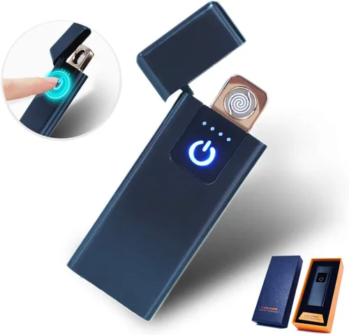 Miniatura 7 de Encendedor inteligente con sensor de huellas dactilares, sin llama, resistente al viento, encendedor de cigarrillos de doble cara, encendedor Negro