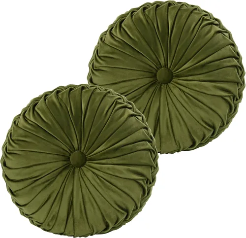 Miniatura 11 de HIG - Juego de 2 almohadas decorativas redondas plisadas, almohadas de calabaza de acento elegantes con botón central, almohadas de suelo