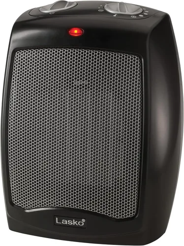 Lasko CD09250 Calentador de cerámica con termostato ajustable para mesa o debajo del escritorio, 9 pulgadas de alto, negro