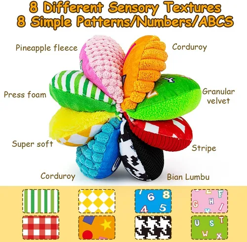 Miniatura 2 de Pelotas sensoriales 8 en 1 para niños pequeños, juguete de tela arcoíris para desarrollo sensorial, juguetes Montessori para bebés de 6 a 12 meses