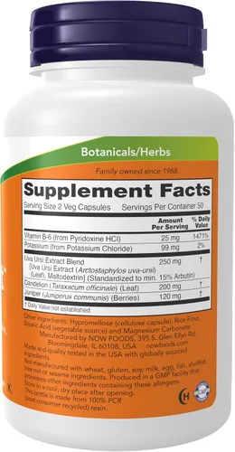Miniatura 2 de NOW Foods Suplementos, agua con Uva Ursi estandarizada, diente de león, potasio y vitamina B-6, 100 cápsulas vegetales