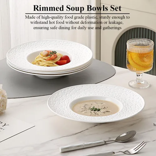Miniatura 3 de Berglander Juego de 6 cuencos de sopa con bordes, reutilizables de 9 onzas, platos multiusos para sopa de champiñones, pasta, fruta, helado, postre