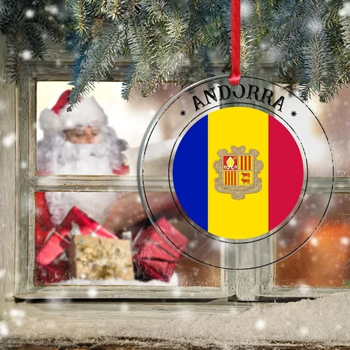 Miniatura 6 de Bandera de Andorra, adorno colgante de Navidad, bandera nacional, decoraciones de Navidad, adornos acrílicos, colgante para árbol de Navidad