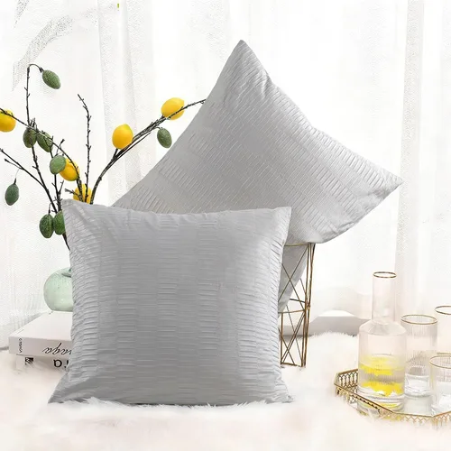 Miniatura 22 de Juego de 2 fundas de almohada decorativas de terciopelo a rayas plisadas de 14 x 26 pulgadas, funda de cojín rectangular suave y elegante para sofá