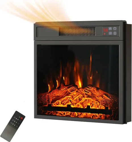Inserto de chimenea eléctrica de 18 pulgadas, calentador de chimenea empotrado con bajo ruido, control remoto con temporizador, pantalla táctil,