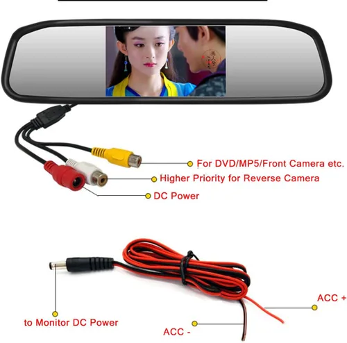 Miniatura 2 de Monitor de video de coche de 4.3 pulgadas, espejo retrovisor automático, pantalla LCD de 12 V-24 V, montaje universal, espejo de corriente con clip