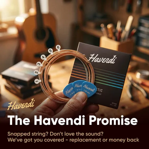 Miniatura 8 de HAVENDI® Cuerdas de guitarra I Cuerdas de guitarra acústica con revestimiento de bronce fosforoso I Calidad de sonido brillante I Incluye 3 púas