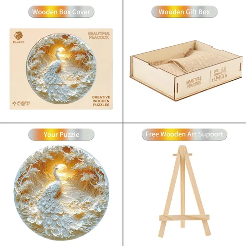 Miniatura 5 de KAAYEE Rompecabezas de madera para adultos, efecto visual 3D, hermoso rompecabezas de madera de pavo real, rompecabezas de madera de forma única